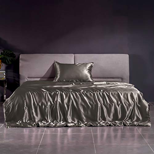 THXSILK 22 Momme Seidenbettwäsche Set 2 teilig, Bettbezug 135 x 200 cm und Kissenbezüge 40 x 80 cm, Hypoallergen Maulbeerseide Bettbezug Set, Ultra Weich und Glatt, DunkelGrau THXSILK 22 Momme Seidenbettwäsche Set 2 teilig, Bettbezug 135 x 200 cm und Kissenbezüge 40 x 80 cm, Hypoallergen Maulbeerseide Bettbezug Set, Ultra Weich und Glatt, DunkelGrau von THXSILK