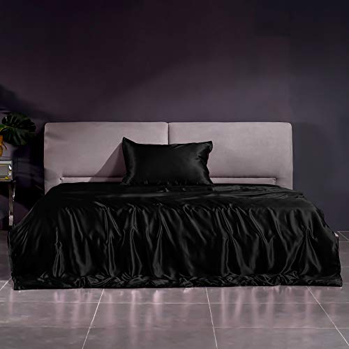 THXSILK 22 Momme Seidenbettwäsche Set 2 teilig, Bettbezug 135 x 200 cm und Kissenbezüge 40 x 80 cm, Hypoallergen Maulbeerseide Bettbezug Set, Ultra Weich und Glatt, Schwarz THXSILK 22 Momme Seidenbettwäsche Set 2 teilig, Bettbezug 135 x 200 cm und Kissenbezüge 40 x 80 cm, Hypoallergen Maulbeerseide Bettbezug Set, Ultra Weich und Glatt, Schwarz von THXSILK