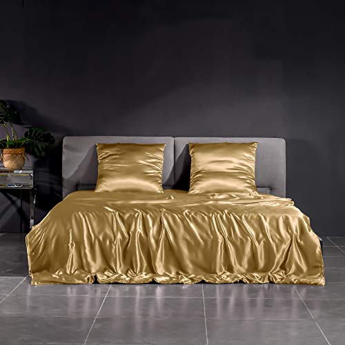 THXSILK 22 Momme Seidenbettwäsche Set 3 teilig, Bettbezug 240 x 220 cm und 2 Kissenbezüge 80 x 80 cm, Hypoallergen Maulbeerseide Bettbezug Set, Ultra Weich und Glatt, Gold THXSILK 22 Momme Seidenbettwäsche Set 3 teilig, Bettbezug 240 x 220 cm und 2 Kissenbezüge 80 x 80 cm, Hypoallergen Maulbeerseide Bettbezug Set, Ultra Weich und Glatt, Gold von THXSILK