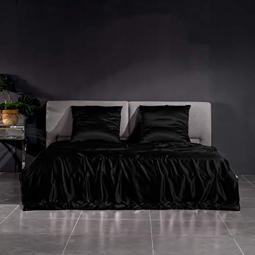 THXSILK 22 Momme Seidenbettwäsche Set 3 teilig, Bettbezug 240 x 220 cm und 2 Kissenbezüge 80 x 80 cm, Hypoallergen Maulbeerseide Bettbezug Set, Ultra Weich und Glatt, Schwarz THXSILK 22 Momme Seidenbettwäsche Set 3 teilig, Bettbezug 240 x 220 cm und 2 Kissenbezüge 80 x 80 cm, Hypoallergen Maulbeerseide Bettbezug Set, Ultra Weich und Glatt, Schwarz von THXSILK