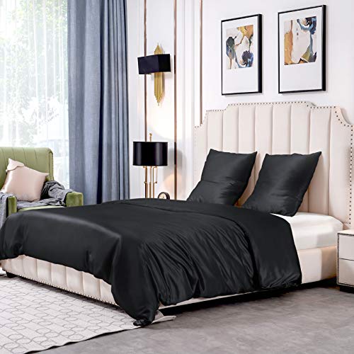 THXSILK 25 Momme Seide Bettwäsche Set 3 teilig, Bettbezug 260 x 220 cm und 2 Kissenbezüge 80 x 80 cm, Hypoallergen Maulbeerseide Bettwäsche-Set, Ultra Weich und Glatt, Schwarz THXSILK 25 Momme Seide Bettwäsche Set 3 teilig, Bettbezug 260 x 220 cm und 2 Kissenbezüge 80 x 80 cm, Hypoallergen Maulbeerseide Bettwäsche-Set, Ultra Weich und Glatt, Schwarz von THXSILK