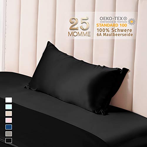 THXSILK 25 Momme Seide Kissenbezug für Haar und Haut - Maulbeerseide Kissenbezug - Hypoallergen mit Versteckter Reißverschluss - Pure Seide auf Beide Seiten … (Schwarz, 40x60cm) von THXSILK