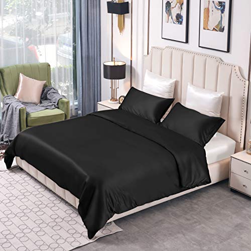 THXSILK 25 Momme Seidenbettwäsche Set 3 teilig, Bettbezug 200 x 200 cm und 2 Kissenbezüge 40 x 80 cm, Hypoallergen Maulbeerseide Bettwäsche Set, Ultra Weich und Glatt, Schwarz THXSILK 25 Momme Seidenbettwäsche Set 3 teilig, Bettbezug 200 x 200 cm und 2 Kissenbezüge 40 x 80 cm, Hypoallergen Maulbeerseide Bettwäsche Set, Ultra Weich und Glatt, Schwarz von THXSILK