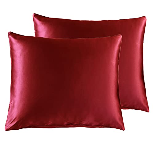 THXSILK 2er Set Kopfkissenbezug für Sofa und Couch, Seidenbezug für Dekokissen, 19 Momme Seide Kissenbezüge mit Reißverschluss 45x45cm, Rot von THXSILK