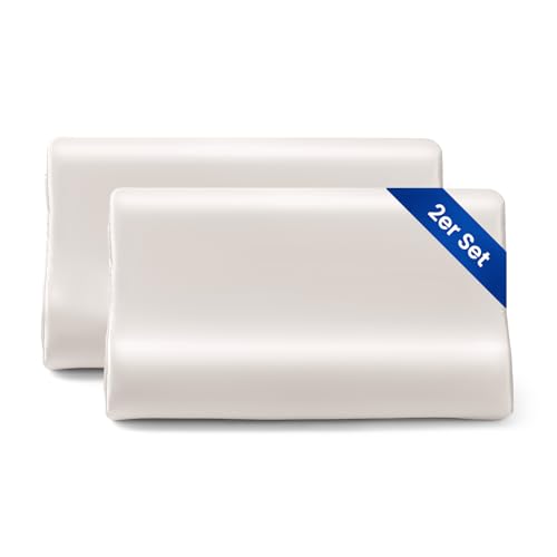 THXSILK 2er Set Maulbeerseide Kissenbezug für Kontur Gedächtnisschaum Kissen Latex Cervical 19 Momme Seidenkissenbezug, Hypoallergen Waschbar (50x30x10/7 cm（2er-Pack）, Natürliches Weiß) von THXSILK