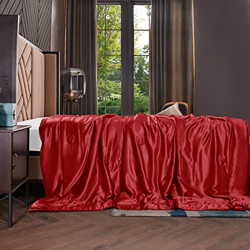 THXSILK Flauschige Seide Kuscheldecke – hochwertige Wohndecke Innen und außen 100% Seide, super weiche Seidendecke als Sofaüberwurf, Tagesdecke oder Wohnzimmerdecke - 135x180cm, Rot von THXSILK