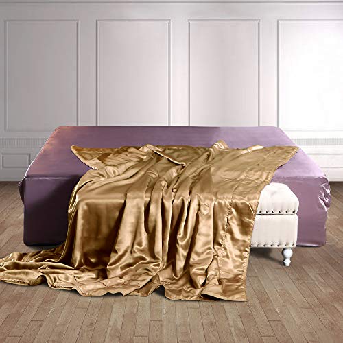 THXSILK Kuscheldecke Seide Sofa Decken Gold - Kleine Seidendecke für Couch weich und warm, Innen und außen 100% Seide Wohndecke Flauschig als Sofadecke Couchdecke 135 x 180 cm von THXSILK