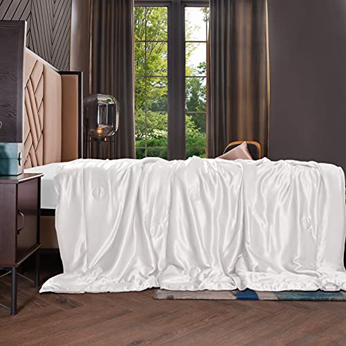 THXSILK Bio Seidendecke Weiß Kuscheldecke - Wohndecke aus 100% Maulbeerseide Innen und außen - Leichte Sommerdecke Seide als Sofadecke + Oeko-TEX Zertifiziert - 135 x 180 cm von THXSILK