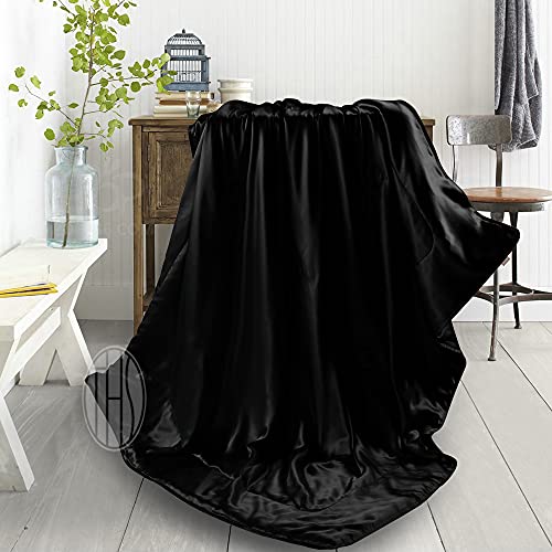 THXSILK Kuscheldecke Seide Innen und außen Seidenwohndecke 135x180cm hochwertige Flauschige Seide Decke Schwarz - weiche Maulbeerseide Sofadecke/Couchdecke von THXSILK