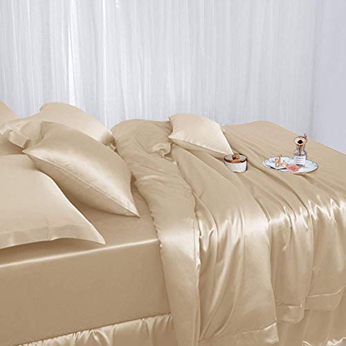 THXSILK Maulbeerseide Bettwäsche Set 4 teilig, 2 Bettbezuge 155 x 220 cm und 2 Kopfkissenbezuge 80 x 80 cm, 22 Momme Bettwäsche Set, Champagner THXSILK Maulbeerseide Bettwäsche Set 4 teilig, 2 Bettbezuge 155 x 220 cm und 2 Kopfkissenbezuge 80 x 80 cm, 22 Momme Bettwäsche Set, Champagner von THXSILK