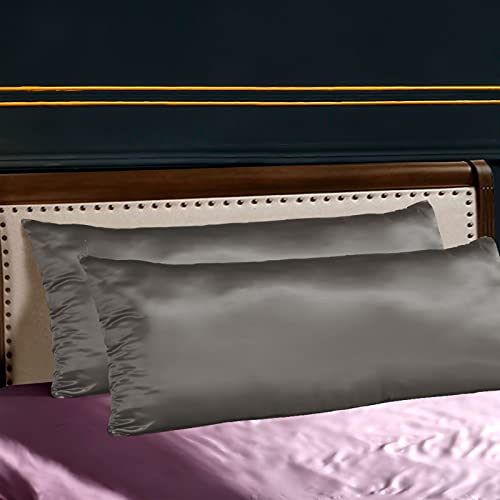 THXSILK Schwangerschafts Kissenbezug aus 100% Seide, 25 Momme Maulbeerseide Kissenhülle 2 Stück für Lange Seitenschläfer Kissen - Holzkohle, 40x145cm von THXSILK
