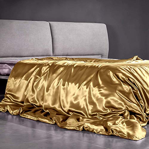 THXSILK Seide Bettbezug, Seide Tröster Cover, 100% 22 Momme Bestnote Maulbeerseide Bettwäsche - Gold 155x220cm von THXSILK