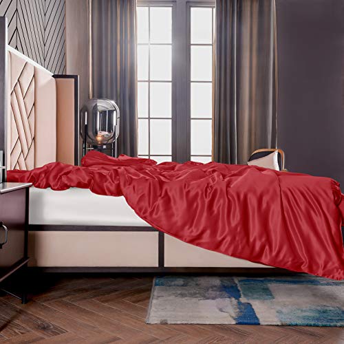 THXSILK Seide Bettbezug, Seide Tröster Cover, Seidenbettwäsche, 100% 19 Momme Bestnote Maulbeerseide Bettwäsche - Rot 155 x 220cm von THXSILK