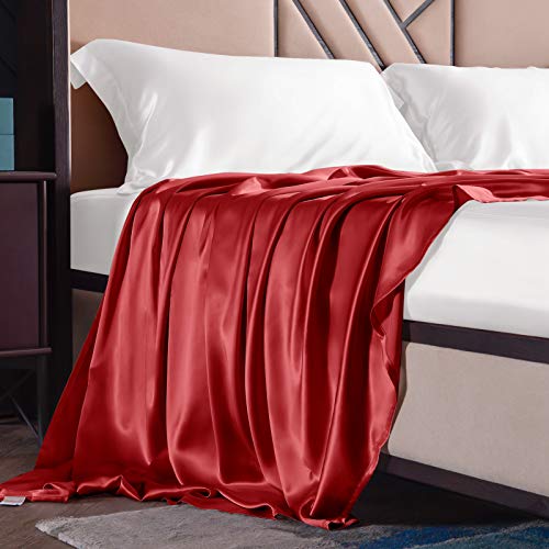 THXSILK Seide Betttuch/Bettlaken/Haustuch, Nahtlos Rot Seiden Bettlaken, 100% Reine 19 Momme Maulbeerseide Bettwäsche, 170x245 cm von THXSILK