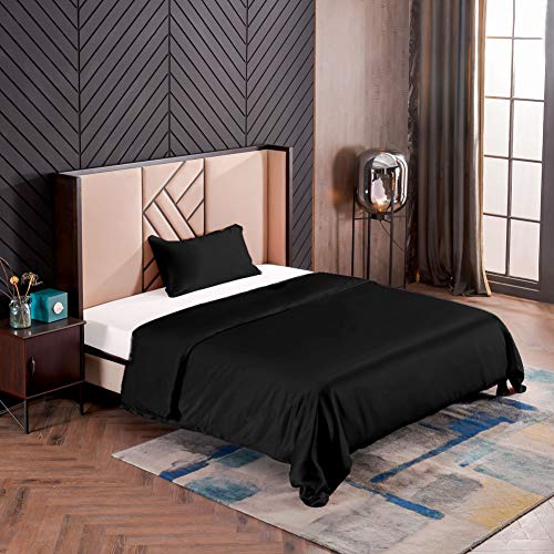 THXSILK Seidenbettwäsche Set 2 teilig, Bettbezug 135 x 200 cm und 40 x 80 cm Kissenbezug, Hypoallergen 19 Momme Maulbeerseide Bettwäsche, Ultra Weich und Glatt, Schwarz von THXSILK