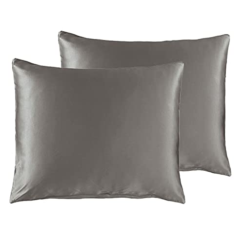 THXSILK Seiden Couchkissenbezug 2er Set, 19 Momme Seide Kissenbezüge 2 Stück für Schlafzimmer Wohnzimme, 65x65cm, Holzkohle von THXSILK