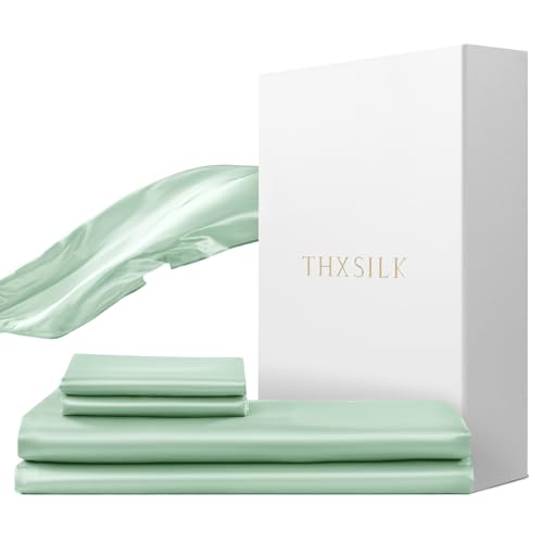 THXSILK Seidenbettwäsche Set 2 teilig,Bettbezug 155 x 220 cm und 40 x 80 cm Kissenbezug, Luxus Seide Bettwäsche Set, Super Weich und Glatt, Hellgrün THXSILK Seidenbettwäsche Set 2 teilig,Bettbezug 155 x 220 cm und 40 x 80 cm Kissenbezug, Luxus Seide Bettwäsche Set, Super Weich und Glatt, Hellgrün von THXSILK
