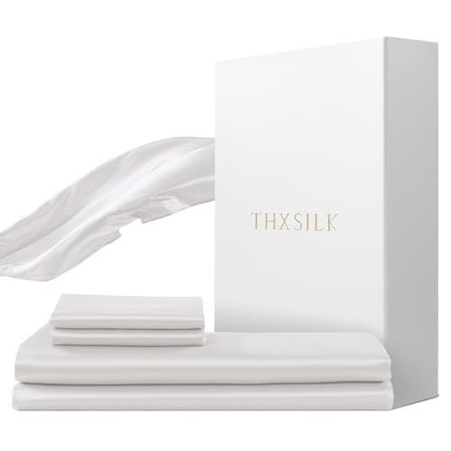 THXSILK Seidenbettwäsche Set 2 teilig,Bettbezug 155 x 220 cm und 40 x 80 cm Kissenbezug, Luxus Seide Bettwäsche Set, Super Weich und Glatt, Weiß THXSILK Seidenbettwäsche Set 2 teilig,Bettbezug 155 x 220 cm und 40 x 80 cm Kissenbezug, Luxus Seide Bettwäsche Set, Super Weich und Glatt, Weiß von THXSILK