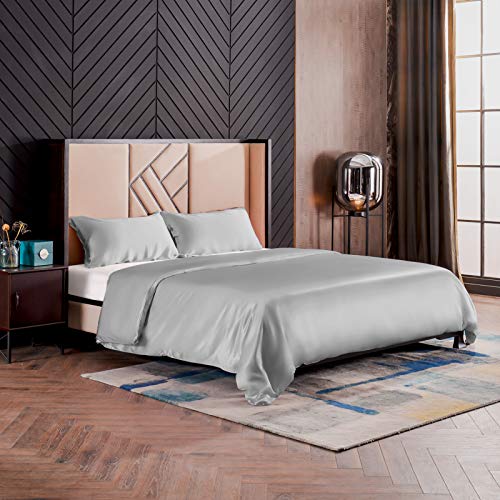 THXSILK Seidenbettwäsche Set 3 teilig, Bettbezug 240 x 220 cm und 2 Kissenbezüge 40 x 80 cm, Hypoallergen 19 Momme Maulbeerseide Bettwäsche, Ultra Weich und Glatt, Grau von THXSILK