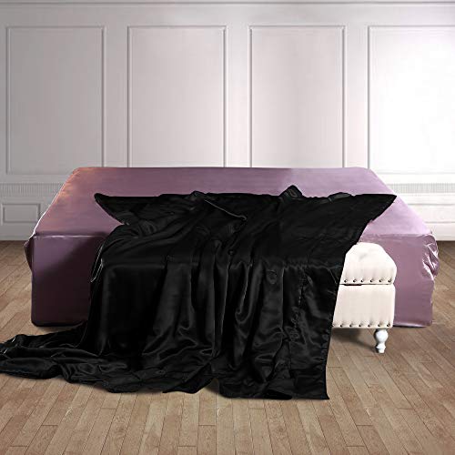 THXSILK Kuscheldecke Seide Innen und außen Seidenwohndecke 135x180cm hochwertige Flauschige Seide Decke Schwarz - weiche Maulbeerseide Sofadecke/Couchdecke von THXSILK