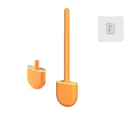 An der Wand montierter Toilettenbürstenersatz mit langem Griff, Silikon-Toilettenbürsten, schnelltrocknend, weiche Borsten, Toiletten-Bidet-Badezimmerset(Orange) von THXSXMO