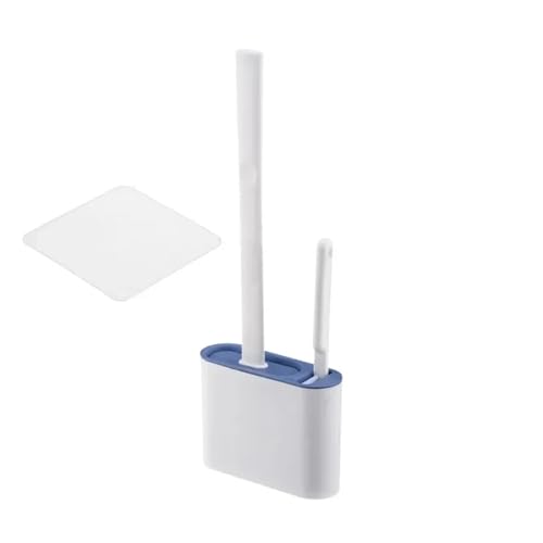 An der Wand montierter Toilettenbürstenersatz mit langem Griff, Silikon-Toilettenbürsten, schnelltrocknend, weiche Borsten, Toiletten-Bidet-Badezimmerset(Style1 blue) von THXSXMO