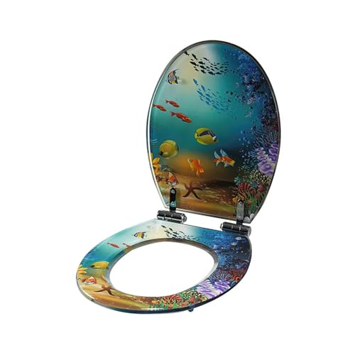 Toilettendeckel Haushalt Leise Toilettendeckel Universal Verdickter Toilettensitz Spülung Toilettenring Edelstahl Langsamer Abstieg(WHITE) von THXSXMO
