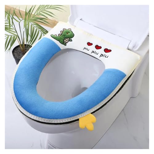 Weiche, waschbare Toilettenmatte mit Cartoon-Dinosaurier, Herbst- und Winter-Reißverschluss, Toilettensitzkissen, Badezimmerzubehör, universell(Blue) von THXSXMO