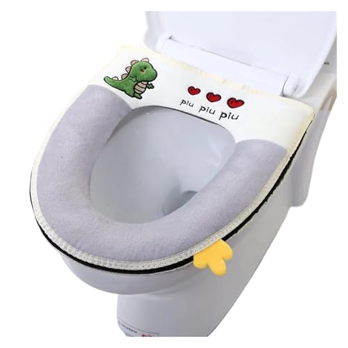 Weiche, waschbare Toilettenmatte mit Cartoon-Dinosaurier, Herbst- und Winter-Reißverschluss, Toilettensitzkissen, Badezimmerzubehör, universell(Gray) von THXSXMO