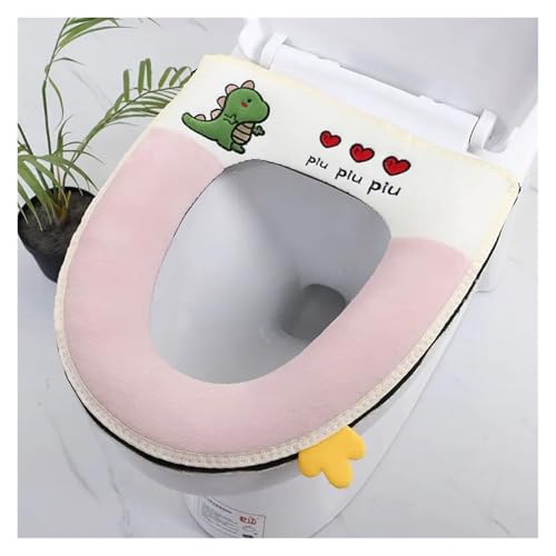 Weiche, waschbare Toilettenmatte mit Cartoon-Dinosaurier, Herbst- und Winter-Reißverschluss, Toilettensitzkissen, Badezimmerzubehör, universell(Pink) von THXSXMO