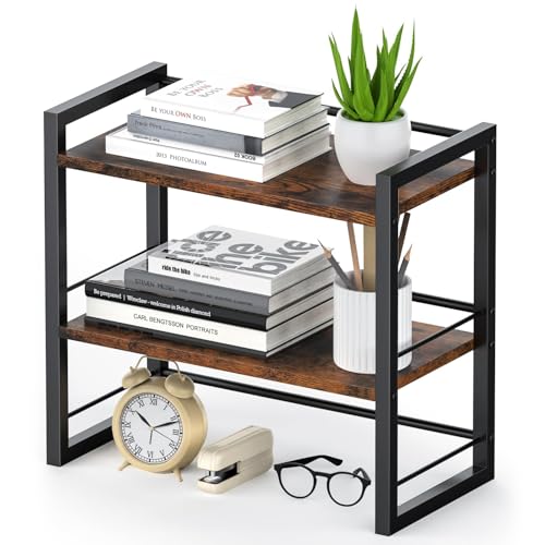 THYGIFTREE Schreibtisch-Regal-Organizer aus Holz, Aufbewahrungsregal für Schreibtisch-Bücherregal, Regal für Schreibtischplatte und Kommode (Brown) von THYGIFTREE