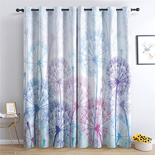 THYUNQ Pusteblume Vorhänge, Vorhang Blickdicht Verdunklungsvorhänge mit Ösen - Gardinen Wohnzimmer Schlafzimmer Fenster mit Muster, 2er Set Curtains, H 166 x B 75 cm von THYUNQ