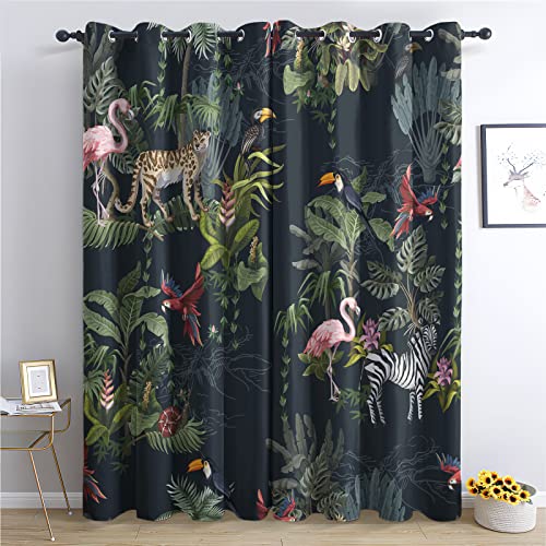 THYUNQ Tropische Dschungeltiere Vorhänge, Vorhang Blickdicht Verdunklungsvorhänge mit Ösen - Gardinen Wohnzimmer Schlafzimmer Fenster mit Muster, 2er Set Curtains, H 220 x B 140 cm von THYUNQ