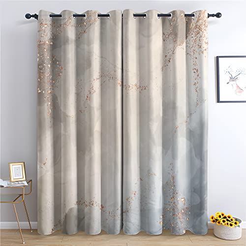 THYUNQ Vorhänge Abstrakte Marmor Motiv, Vorhang Blickdicht Verdunklungsvorhänge Thermovorhang mit Ösen, Gardinen Wohnzimmer Schlafzimmer Fenster, 2er Set Curtains, H 160 x B 140 cm von THYUNQ