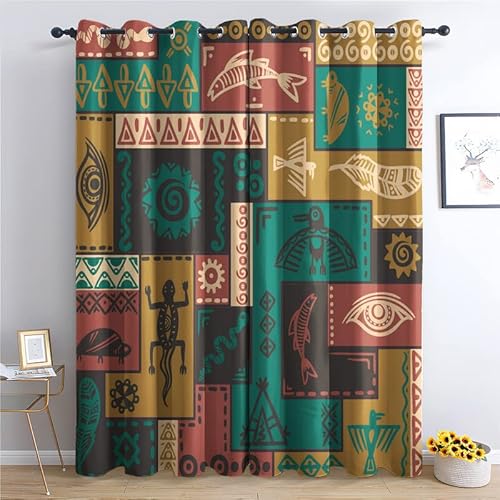 THYUNQ Vorhänge Afrika Motiv, Vorhang Blickdicht Verdunklungsvorhänge mit Ösen - Gardinen Wohnzimmer Schlafzimmer Fenster, 2er Set Curtains, H 200 x B 140 cm von THYUNQ