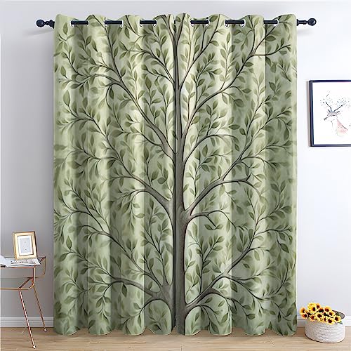 THYUNQ Vorhänge Baum Blätter Motiv, Vorhang Blickdicht Verdunklungsvorhänge mit Ösen - Gardinen Wohnzimmer Schlafzimmer Fenster, 2er Set Curtains, H 260 x B 140 cm von THYUNQ
