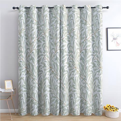 THYUNQ Vorhänge Blätter Motiv, Vorhang Blickdicht Verdunklungsvorhänge Thermovorhang mit Ösen, Gardinen Wohnzimmer Schlafzimmer Fenster, 2er Set Curtains, H 260 x B 140 cm von THYUNQ