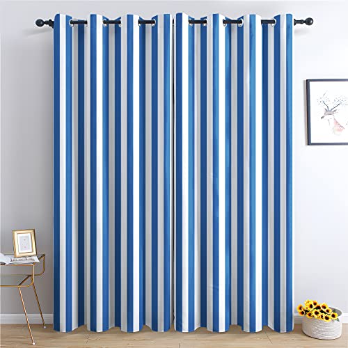 THYUNQ Vorhänge Blau Gestreift Motiv, Vorhang Blickdicht Verdunklungsvorhänge mit Ösen - Gardinen Wohnzimmer Schlafzimmer Fenster, 2er Set Curtains, H 137 x B 117 cm von THYUNQ
