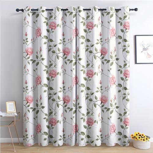 THYUNQ Vorhänge Blumen Motiv, Vorhang Blickdicht Verdunklungsvorhänge Thermovorhang mit Ösen, Gardinen Wohnzimmer Schlafzimmer Fenster, 2er Set Curtains, H 220 x B 140 cm von THYUNQ
