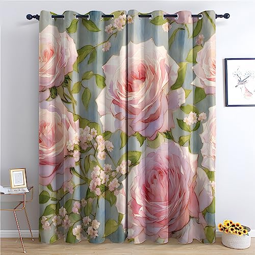 THYUNQ Vorhänge Blumen Motiv, Vorhang Blickdicht Verdunklungsvorhänge Thermovorhang mit Ösen, Gardinen Wohnzimmer Schlafzimmer Fenster, 2er Set Curtains, H 220 x B 140 cm von THYUNQ