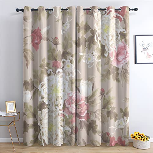 THYUNQ Vorhänge Blumen Muster, Vorhang Blickdicht Thermo Verdunklungsvorhänge mit Ösen - Gardinen Wohnzimmer Schlafzimmer Fenster, 2er Set Curtains, H 137 x B 117 cm von THYUNQ