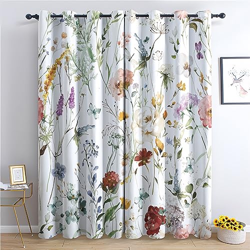 THYUNQ Vorhänge Blumen Muster, Vorhang Blickdicht Thermo Verdunklungsvorhänge mit Ösen - Gardinen Wohnzimmer Schlafzimmer Fenster, 2er Set Curtains, H 220 x B 140 cm von THYUNQ