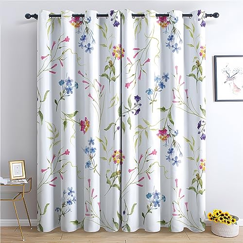 THYUNQ Vorhänge Blumen Muster, Vorhang Blickdicht Thermo Verdunklungsvorhänge mit Ösen - Gardinen Wohnzimmer Schlafzimmer Fenster, 2er Set Curtains, H 245 x B 140 cm von THYUNQ