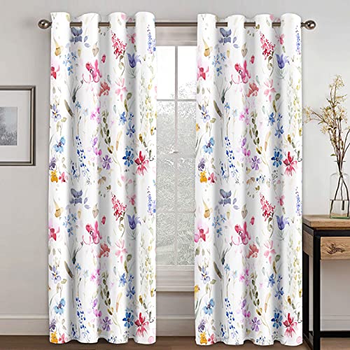 THYUNQ Vorhänge Blumen Muster, Vorhang Blickdicht Verdunklungsvorhänge mit Ösen, Gardinen Wohnzimmer Schlafzimmer Fenster, 2er Set Curtains, H 175 x B 140 cm von THYUNQ