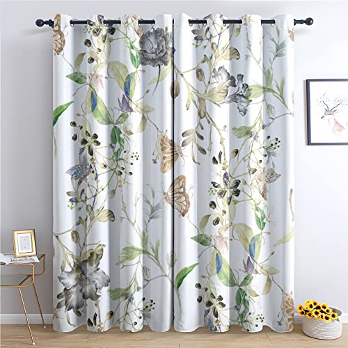 THYUNQ Vorhänge Blumen - Vorhang Blickdicht Verdunklungsvorhänge Thermovorhang, Gardinen mit Ösen, Vorhänge Wohnzimmer Schlafzimmer Fenster 2er Set, H 220 x B 140 cm von THYUNQ