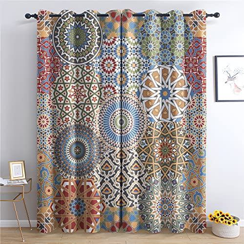 THYUNQ Vorhänge Bohemian Mandala - Vorhang Blickdicht Verdunklungsvorhänge Thermovorhang, Gardinen mit Ösen, Vorhänge Wohnzimmer Schlafzimmer Fenster 2er Set, H 300 x B 140 cm von THYUNQ