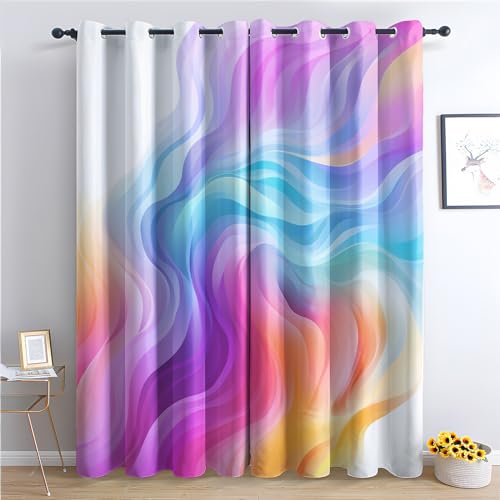 THYUNQ Vorhänge Bunt Abstrakt Motiv, Vorhang Blickdicht Verdunklungsvorhänge Thermovorhang mit Ösen, Gardinen Wohnzimmer Schlafzimmer Fenster, 2er Set Curtains, H 245 x B 140 cm von THYUNQ