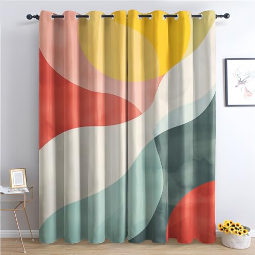 THYUNQ Vorhänge Bunte Abstrakte Motiv, Vorhang Blickdicht Verdunklungsvorhänge Thermovorhang mit Ösen, Gardinen Wohnzimmer Schlafzimmer Fenster, 2er Set Curtains, H 200 x B 140 cm von THYUNQ