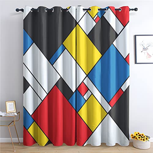 THYUNQ Vorhänge Bunte Geometrische Muster, Vorhang Blickdicht Verdunklungsvorhänge mit Ösen, Gardinen Wohnzimmer Schlafzimmer Fenster, 2er Set Curtains, H 200 x B 140 cm von THYUNQ