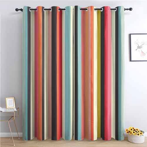 THYUNQ Vorhänge Bunte Gestreift Motiv, Vorhang Blickdicht Verdunklungsvorhänge Thermovorhang mit Ösen, Gardinen Wohnzimmer Schlafzimmer Fenster, 2er Set Curtains, H 300 x B 140 cm THYUNQ Vorhänge Bunte Gestreift Motiv, Vorhang Blickdicht Verdunklungsvorhänge Thermovorhang mit Ösen, Gardinen Wohnzimmer Schlafzimmer Fenster, 2er Set Curtains, H 300 x B 140 cm von THYUNQ